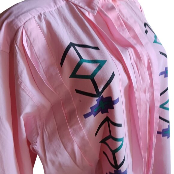 Vintage 80's Wrangler Womens XL Pink Button-Up Shirt Geometric Pattern Design - Picture 3 of 6